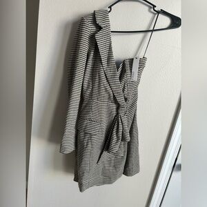 NWT Steele Anthropologie One Shoulder Plaid Houndstooth Blazer Dress Size XS